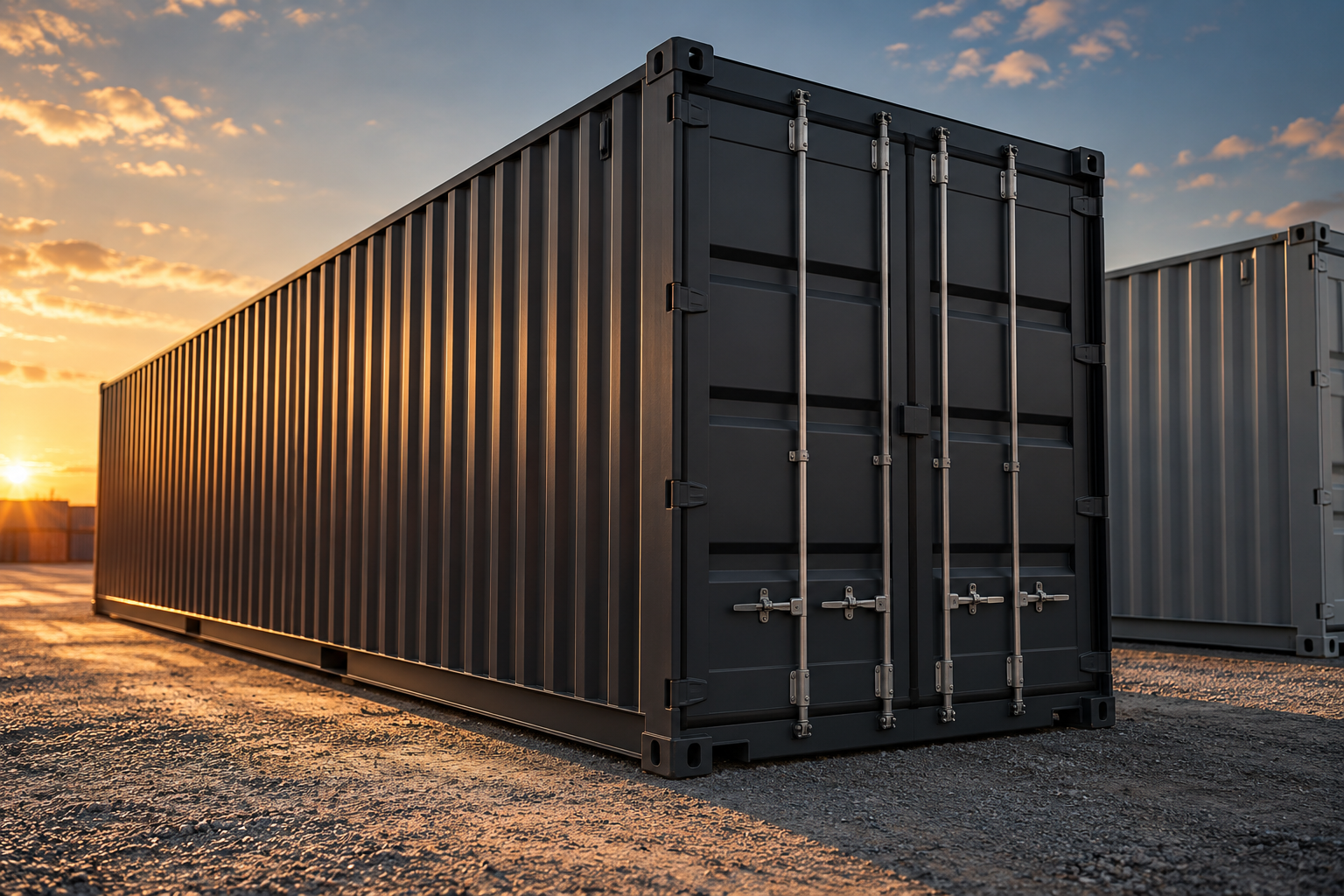 Dark shipping container ready for delivery